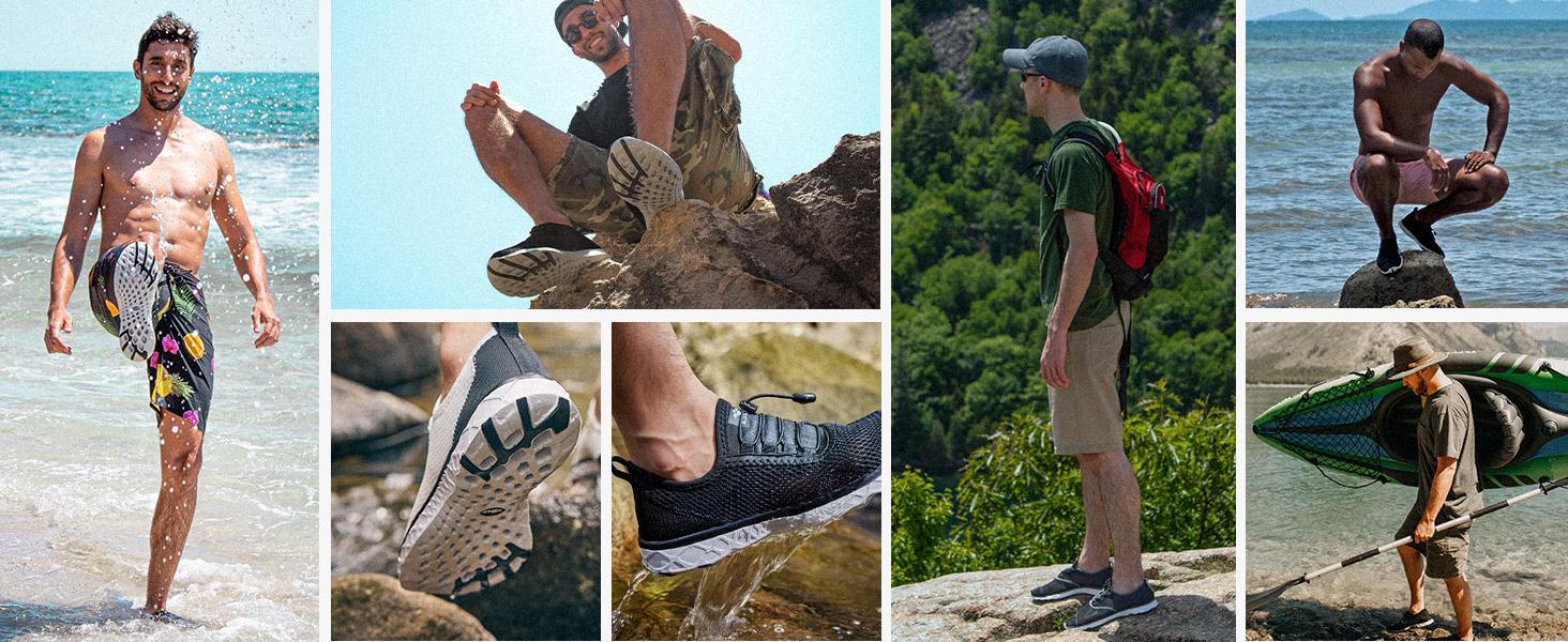 ALEADER Men's Lightweight Quick Drying Barefoot Aqua Water Shoes with 3D Dual Cushion & XDRAIN Tech for Swimming, Hiking, Beach Sports, Kayaking, Diving, Outdoor Activities - Watershoes SpringStatements