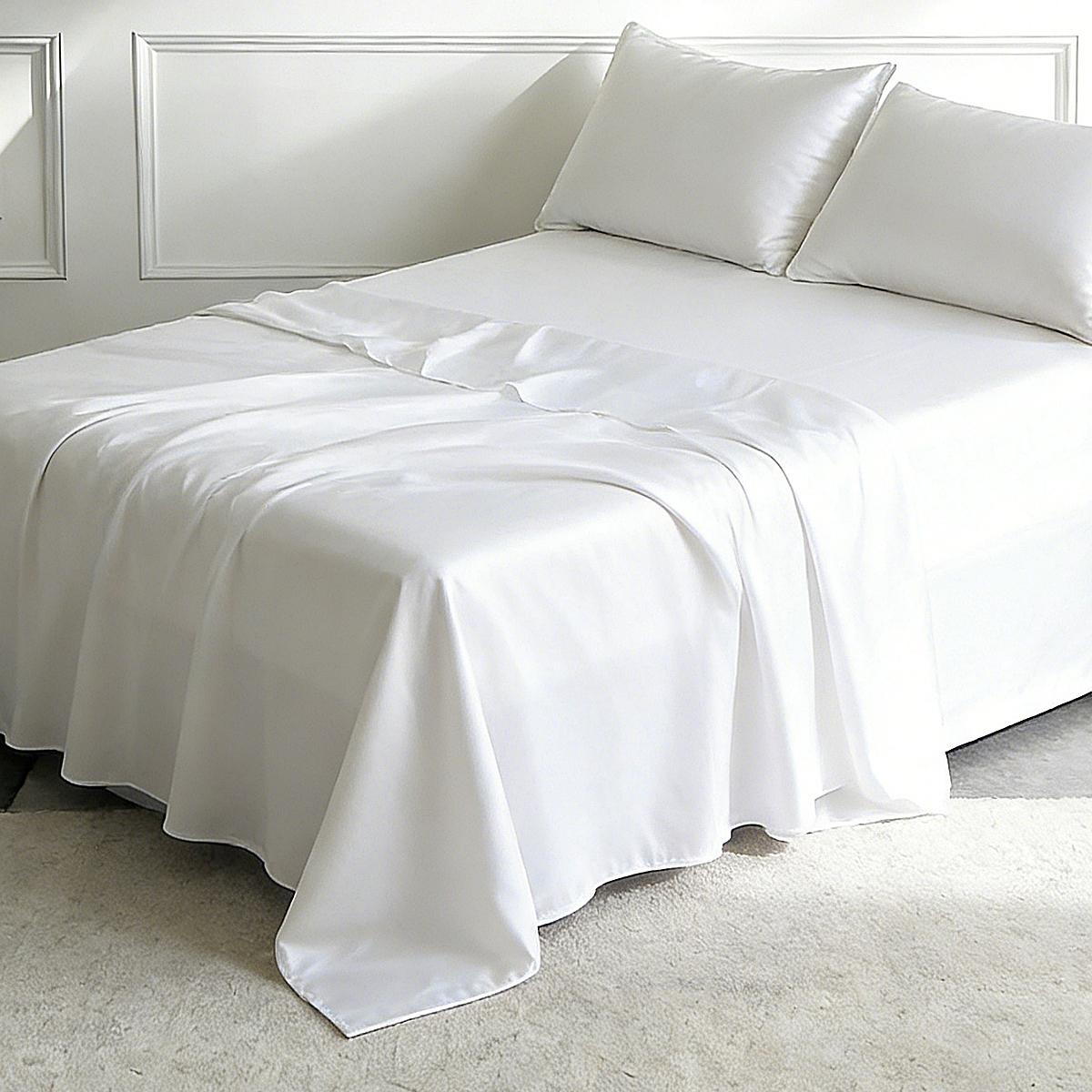 6-piece 100% polyester satin bed sheet set, including (1 fitted sheet + 1 flat sheet + 4 pillowcases), complete bedding set, solid color, machine washable - bedroom essentials, suitable for single, double, king, and queen size beds.