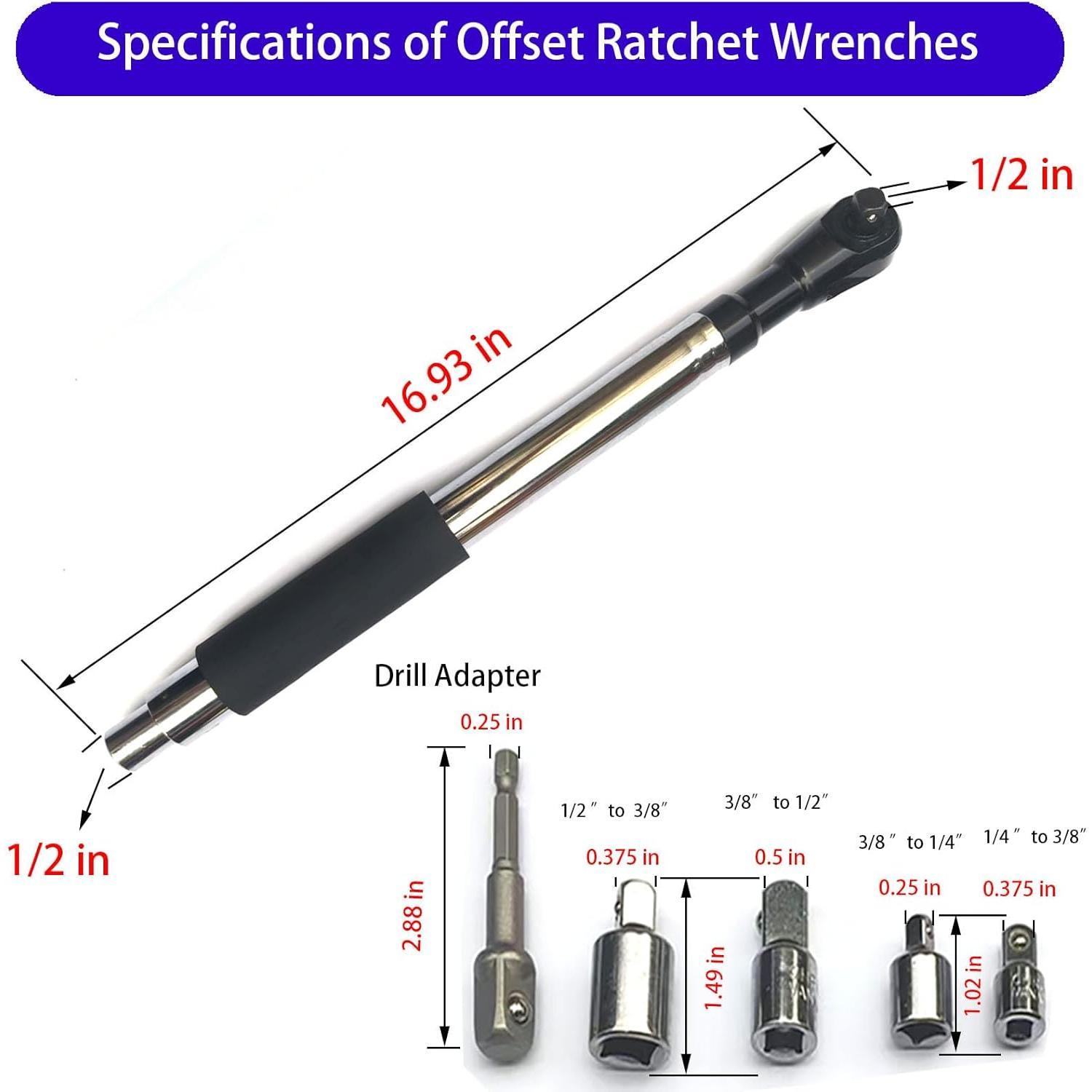 Offset Wrench Extender - 1/2" Drive  Wrench Adapter, Heavy-Duty Ratchet Extension for Tight Spaces, Fits Standard Sockets