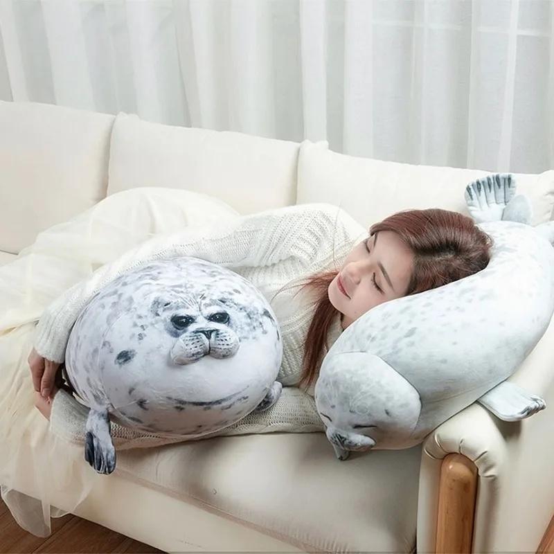 Unisex 3D Chubby Round Pure Cotton Soft Plush Seal Pillow Toy, Movie-TV Themed Stuffed Animal Throw Cushion, Ideal Sleeping Gift for Kids, Seal Toy