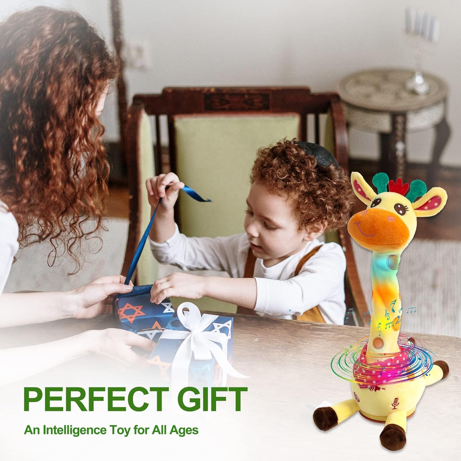 Talking Singing Dancing Giraffe Toy Recharged Interactive Giraffe DIY Plush Musical Toys for Repeats What You Say Tummy Time Giraffe Gifts Stuffed Animal Toys