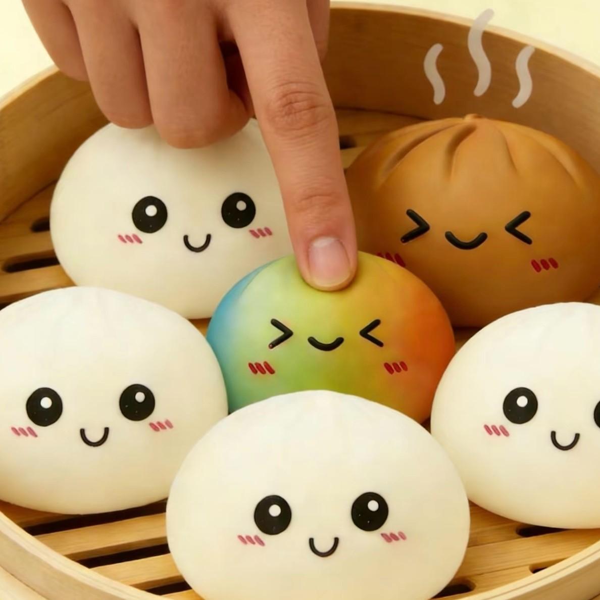 Expressive Big Dumpling Squishy - Mysecret Bun Fidget Toy, Soft TPR Material, Stress Relief, Stress Ball, Unboxing Surprise, Random Style per Pack. Valentine's Day and Easter gifts, suitable for children to exchange gifts