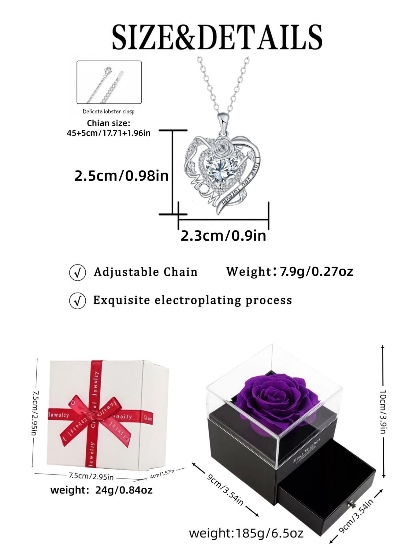 Rose Heart Forever Mom Original heart-shaped rose pendant, luxury premium gem necklace.Paired with a purple preserved rose gift box.Ideal gift for birthdays, Mother’s Day and Valentine’s Day.