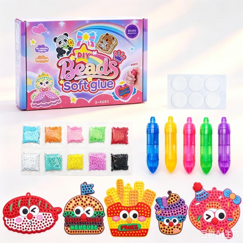 DIY Bead Craft Kit, Cartoon Food Shape, Creative Refrigerator Magnet Keychain, Parent-Child Interactive Craft Materials Pack, Diy Beads Kit