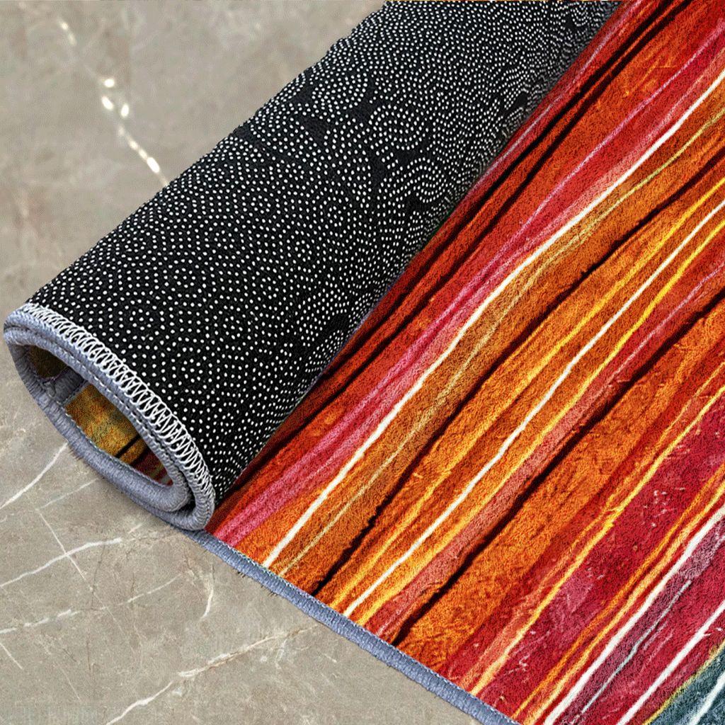 Boho Rainbow Stripe Velvet Carpet, Non-Slip, Ideal for Bedroom, Room, Entryway, Bathroom, All Seasons, Durable & Easy Care