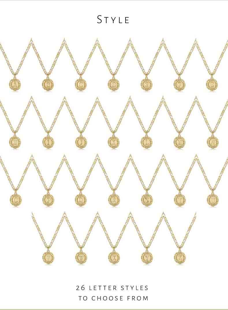 Dainty 18K Gold Plated Round Initial Pendant Necklace For Women and Men,Choose from 26 Letters,Figaro Chain Necklace, Perfect Gift for Him or Her-Hypoallergenic Necklace