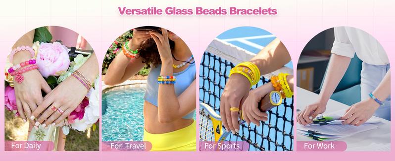 Funtopia 8mm Glass Beads Bracelet Making Kit, 1540counts 70 Colors Crystal Beads for Jewelry Making, Funtopia Round Glass Beads for Bracelets and DIY Crafts, Solid and Crackle Colors Beaded Edge Beaded Choker