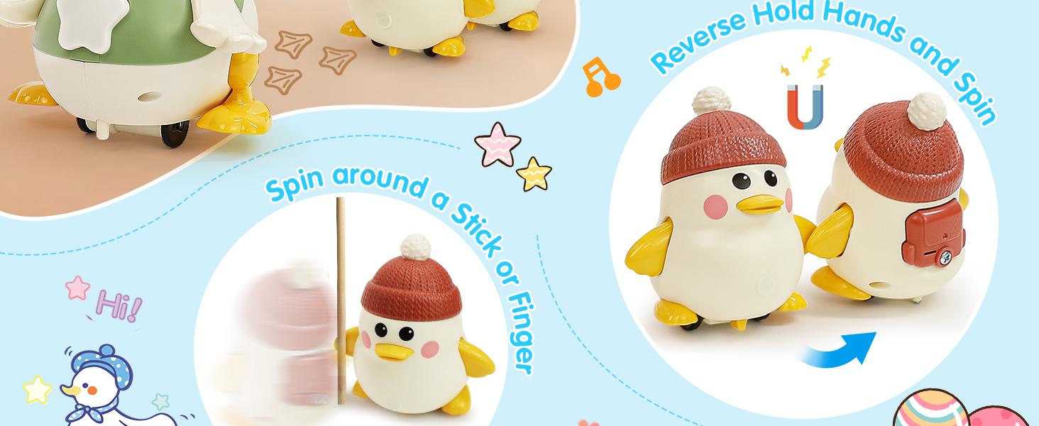 HOLA Musical Light Up 3 Pack Crawling Swinging Ducks Interactive Baby Toy with Exploration Motor Activities Developmental Tummy Time, Christmas Gifts, Sensory Stimulation Infant Toddler Toy Set for 1-3 Years Newborn Cute Gifts