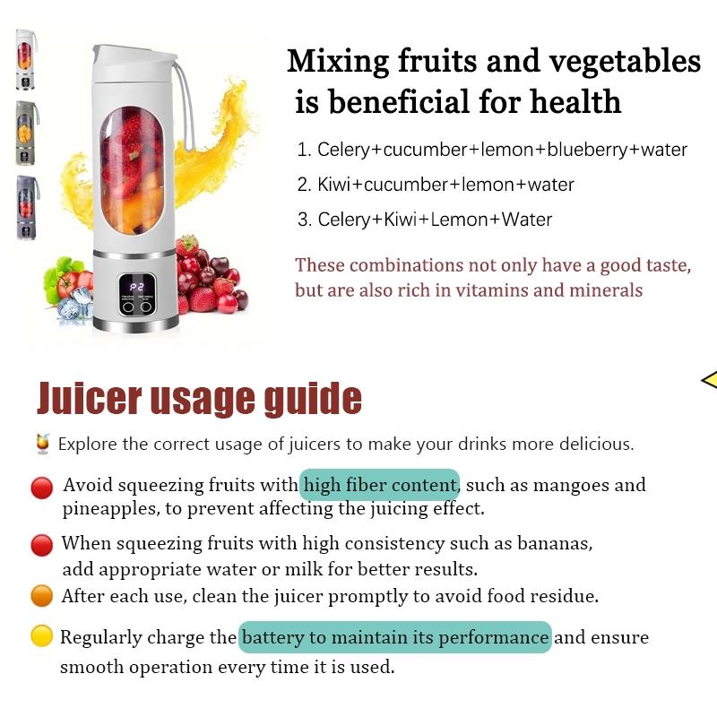 Portable 15.22oz USB Rechargeable Personal Blender with LED Display, Durable ABS Material, Perfect for Smoothies & Juices, Home Kitchen Essential