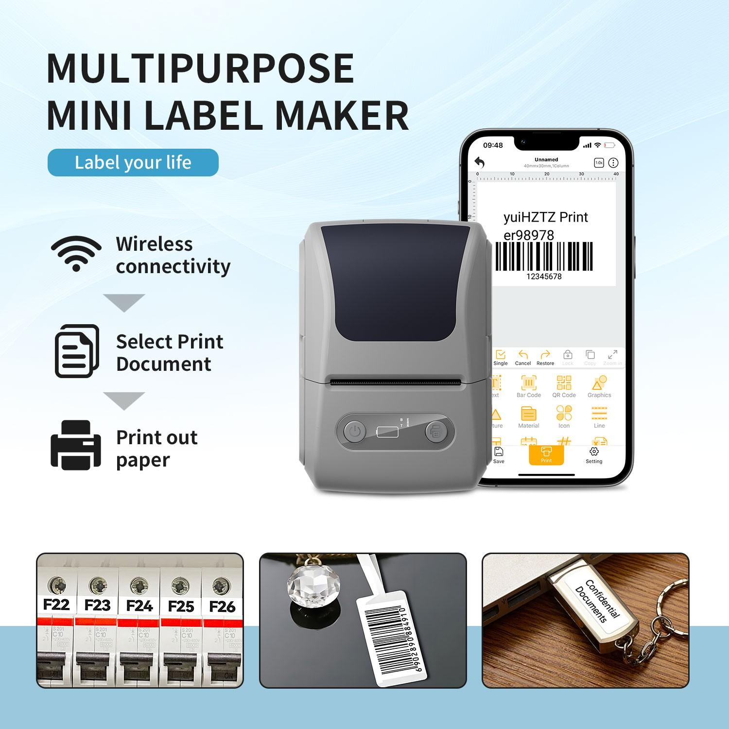 Portable Label Printer, Wireless No Ink Required for Address Barcodes, Small Business Gift Tags, Christmas and Valentine's Day Gifts