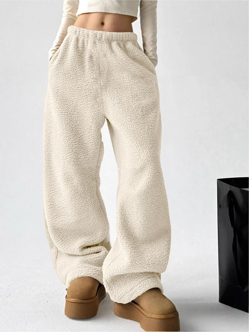 Women's Fall Winter Fleece Loose Long Pants, Casual Sporty Leisure Trousers, Comfortable and Stylish Ladies' Clothing, Bottoms