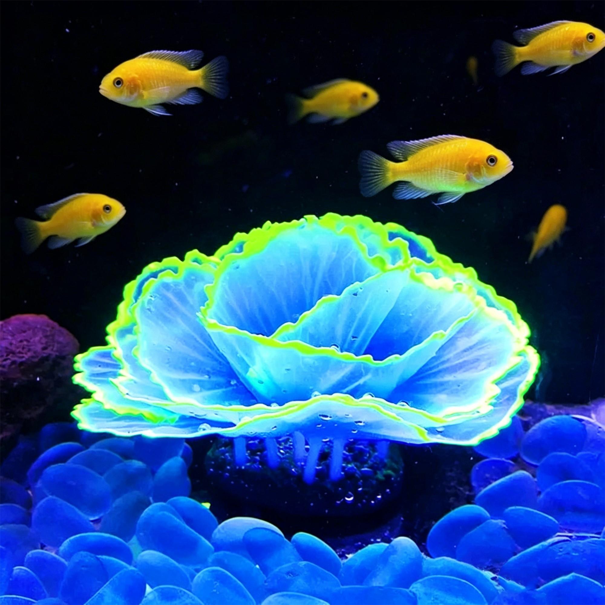 Aquarium Decorative Piece, Night Glow Fluorescent Jellyfish Coral Replica, Realistic Ocean Plant Decoration, Non-Electric Fish Tank Ornament