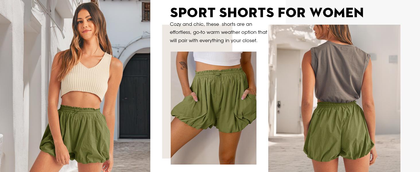 FMEYOA Womens Summer Bubble Shorts Casual High Waisted Workout Puffy Shorts with Pockets