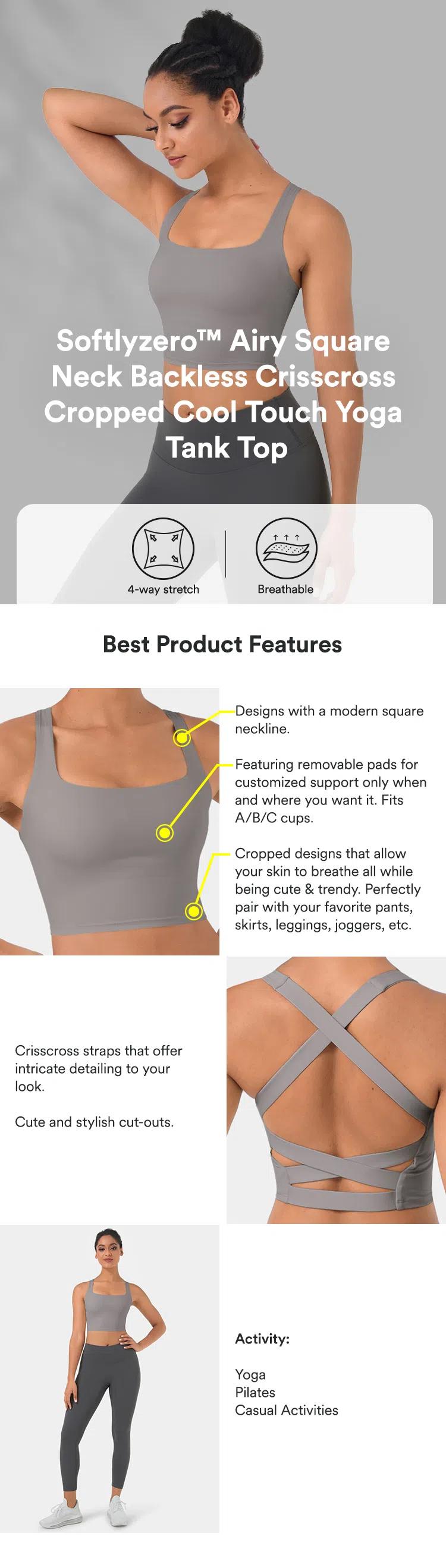 Halara Softlyzero️ Airy Square Neck Backless Crisscross Cropped Cool Touch Yoga Tank Top Athleisure Breathable Versatile Wickable workout sets women