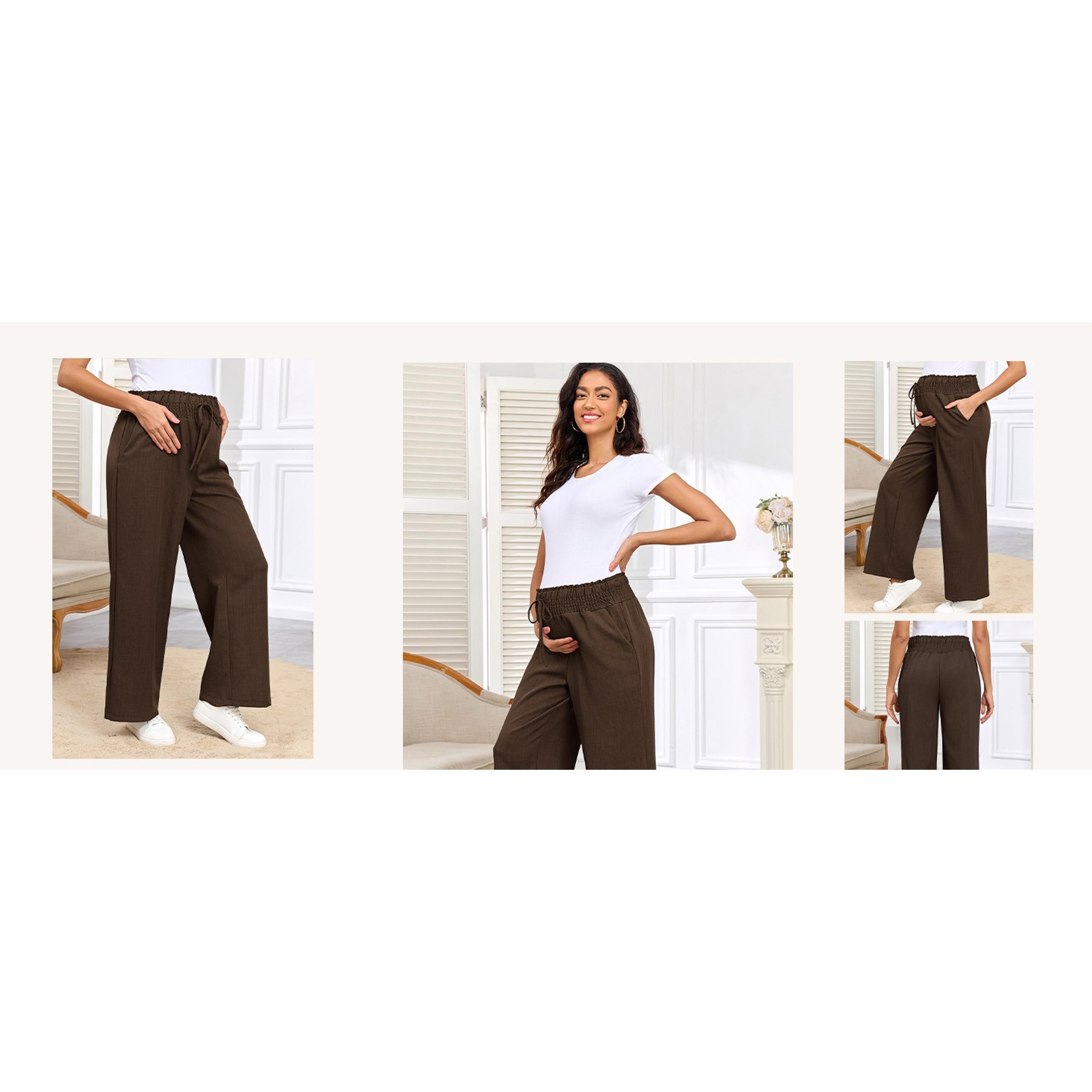 Maternity Pants Wide Leg High Waisted Flowy Pregnancy with Pockets | Fashion Plus Size Palazzo Pants For Business, Casual Summer Spring, Postpartum Outfits Work Trousers
