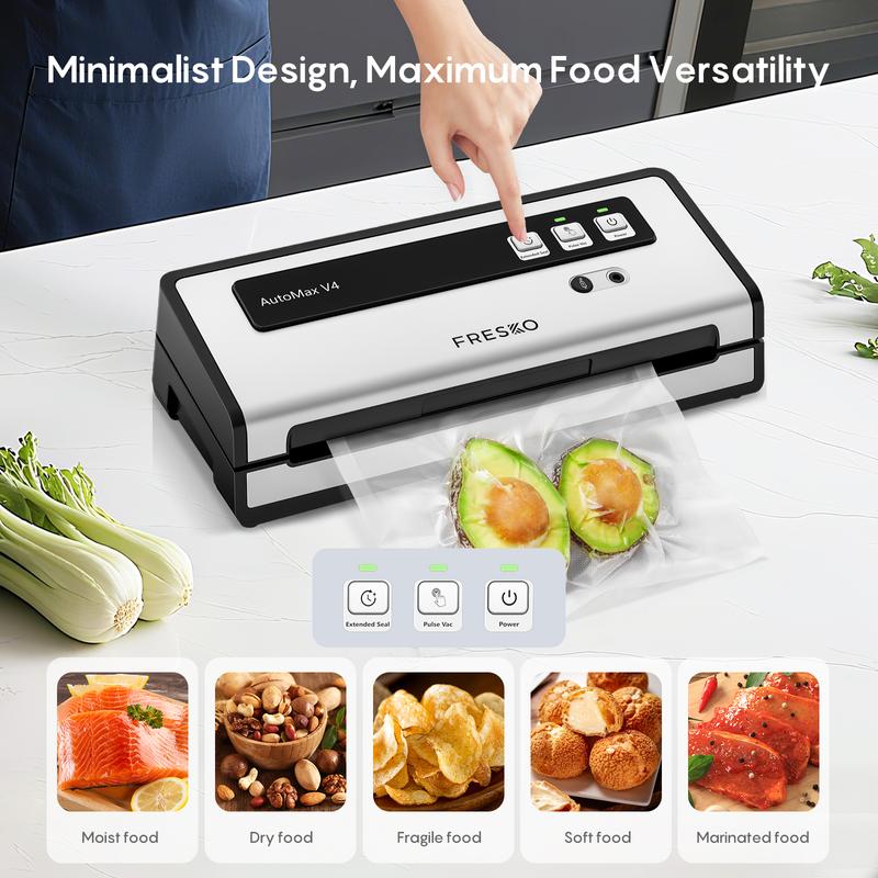 FRESKO AutoMax V4 Mason Jar Vacuum Sealer Machine, Automatic Food Sealer with Double Heat Seal, Includes Bags & Accessory Set