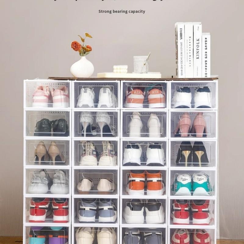 12-Piece Transparent Square Shoe Storage Box Set, Stackable & Boot Organizer, Doorway Shoe Rack Cabinet, Display Case