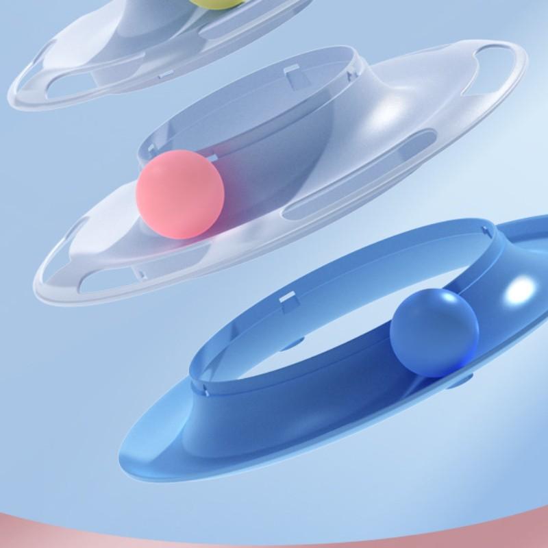 Three-Layer Cat Turntable Toy, Indoor Cat Educational Game Track Tower, Interactive Ball Toy, Three-Color Exercise Game