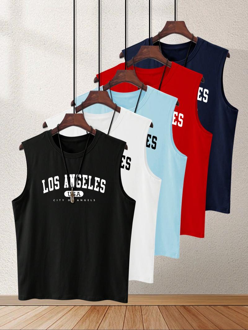 Men's Letter Print Tank Top, Regular Fit Casual Sleeveless Top for Summer, Men's Top for Gym Workout Running, Menswear, Stretch Tank Tops