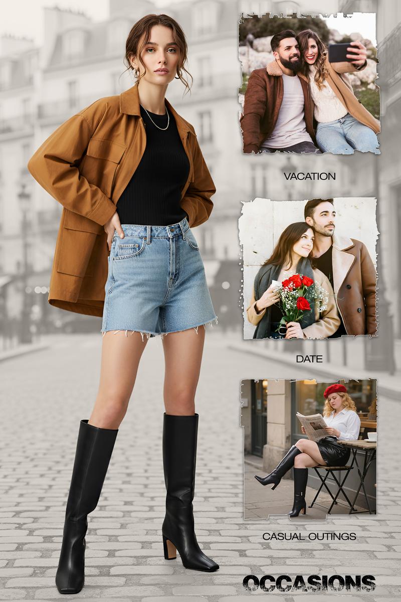CELNEPHO Knee High Boots for Women Square Toe Fashion Tall Boots Side Zipper Closure Easy Pull on Formal Wear Festival Outdoor Events Valentine Gift Party Dress Shoes