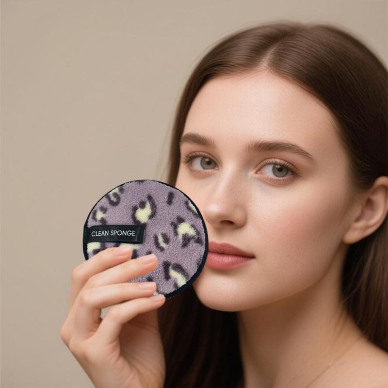 4pcs Makeup Remover Face Puffs, Leopard print Cleansing Makeup Remover pad, Reusable Washable Facial Cleansing Pads Wet And Dry Dual Use