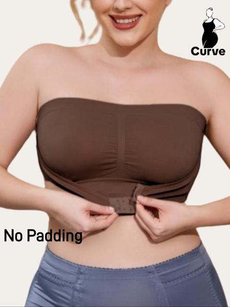 【Plus Size】 Solid Color Push Up Strapless Bra, Women's Comfortable Breathable Soft Bra,Front Chest Buckles Design,Women's Lingerie for All Seasons,Ladies Knitted Underwear For Daily or any Occasion