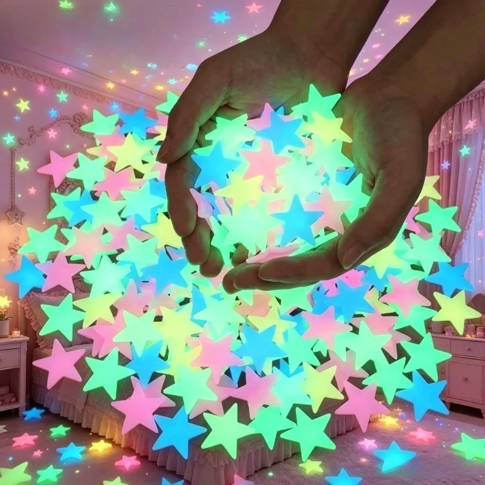 198PCS Colorful Glow in the Dark Stars, 2cm Mixed Color Star Wall & Ceiling Decorations with Self-Adhesive Stickers, Dreamy Night Sky Room Decor for Bedroom, Living Room, Dorm, Party, DIY Space & Galaxy Theme Decorations