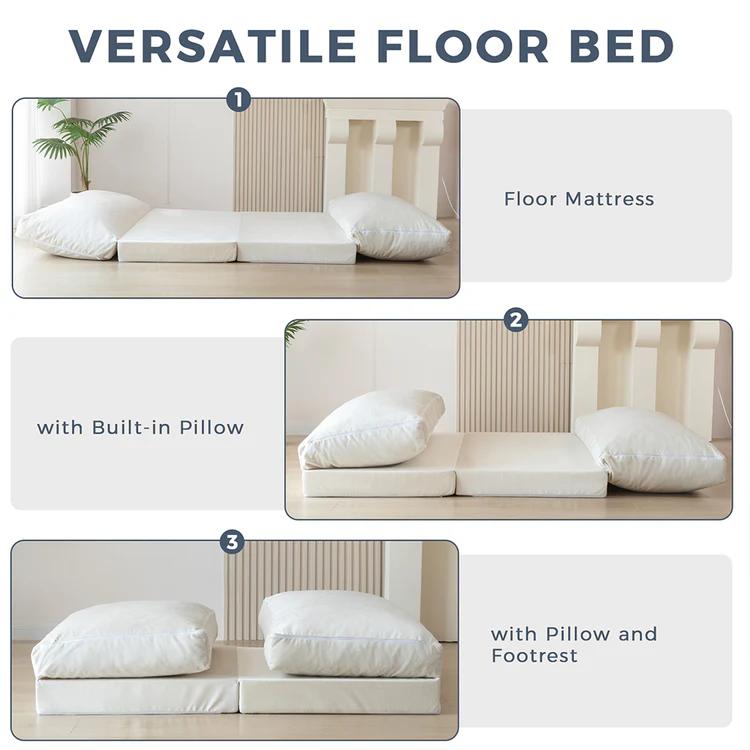 MAXYOYO Folding Bean Bag Sofa Bed, Velvet Floor Sofa Convertible Floor Bed with Washable Cover for Adults, Lounge for Home MAXYOYO Folding Bean Bag Sofa Bed, Velvet Floor Sofa Convertible Floor Bed with Washable Cover for Adults, Lounge for Home