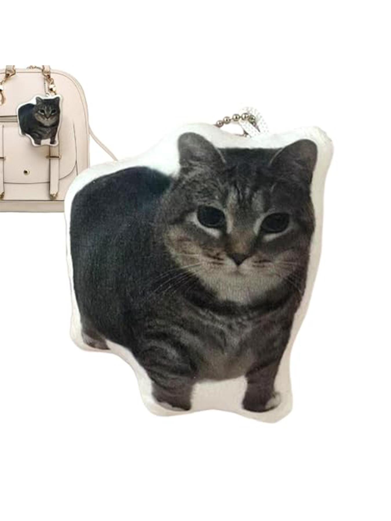 Oiiai Cat Plush Key Chain, Funny Rotating Cat Keychain with Voice, Cute Stuffed Cat Meme Pendant, Ideal for Kids and Adults