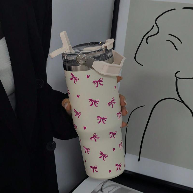 Butterfly & Heart Pattern Vacuum Flask, Large Capacity Water Bottle with Straw & Handle, Summer Cool Bottle Drinking Cup for Home Office School Outdoor, Drinkware #TOP PICKS