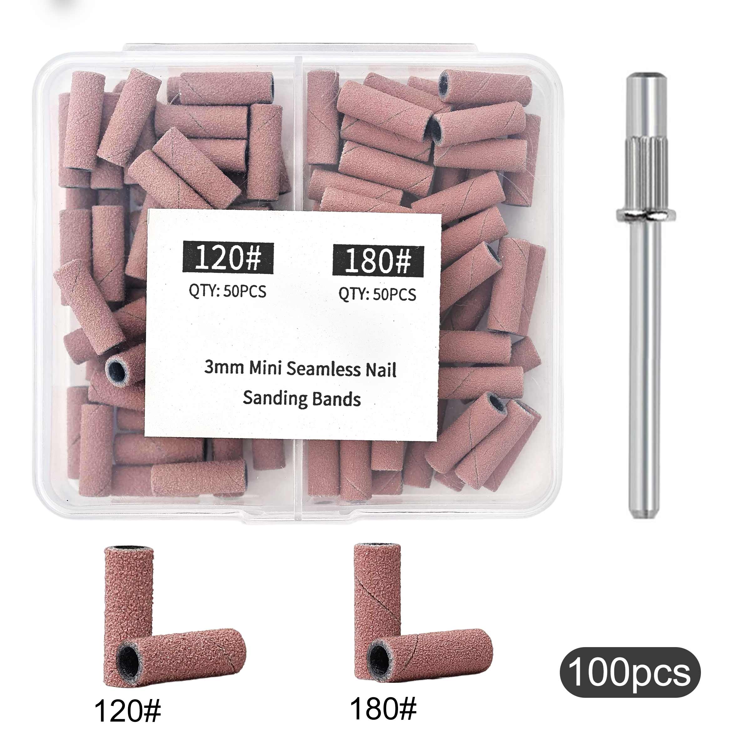 Nail Drill Bits Sanding Bands, 50/100pcs Coarse Fine 120/150/180/240 Grit, 3.1mm Mini Mandrel, Acrylic Nails Gel Manicures Pedicure