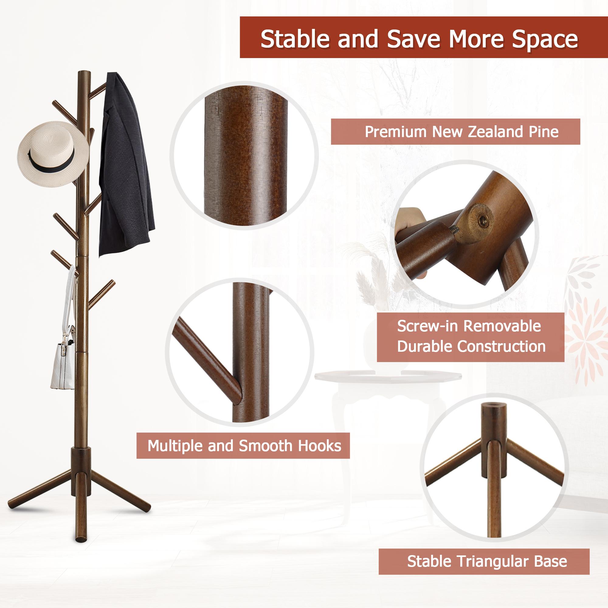 Wooden Coat Rack, Free Standing Coat Rack with 8 Hooks 3 Adjustable Heights for Clothes, Hats, Handbags, Coat Tree Easy Assembly for Entryway, Bedroom, Hallway, Office Minimal Organizer Wooden Coat Rack, Free Standing Coat Rack with 8 Hooks 3 Adjustable Heights for Clothes, Hats, Handbags, Coat Tree Easy Assembly for Entryway, Bedroom, Hallway, Office Minimal Organizer