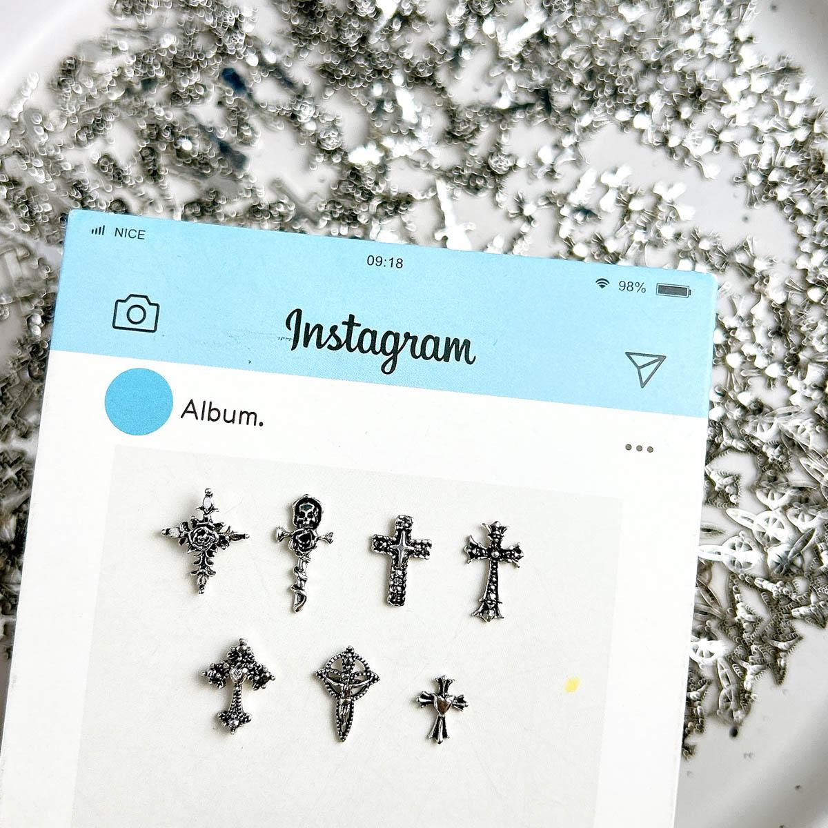 100PCS Punk Style Alloy Cross Nail Charms 3D Heavy Dark Gothic Cross Mixed Nail Art Decorations DIY Cool Nail Designs