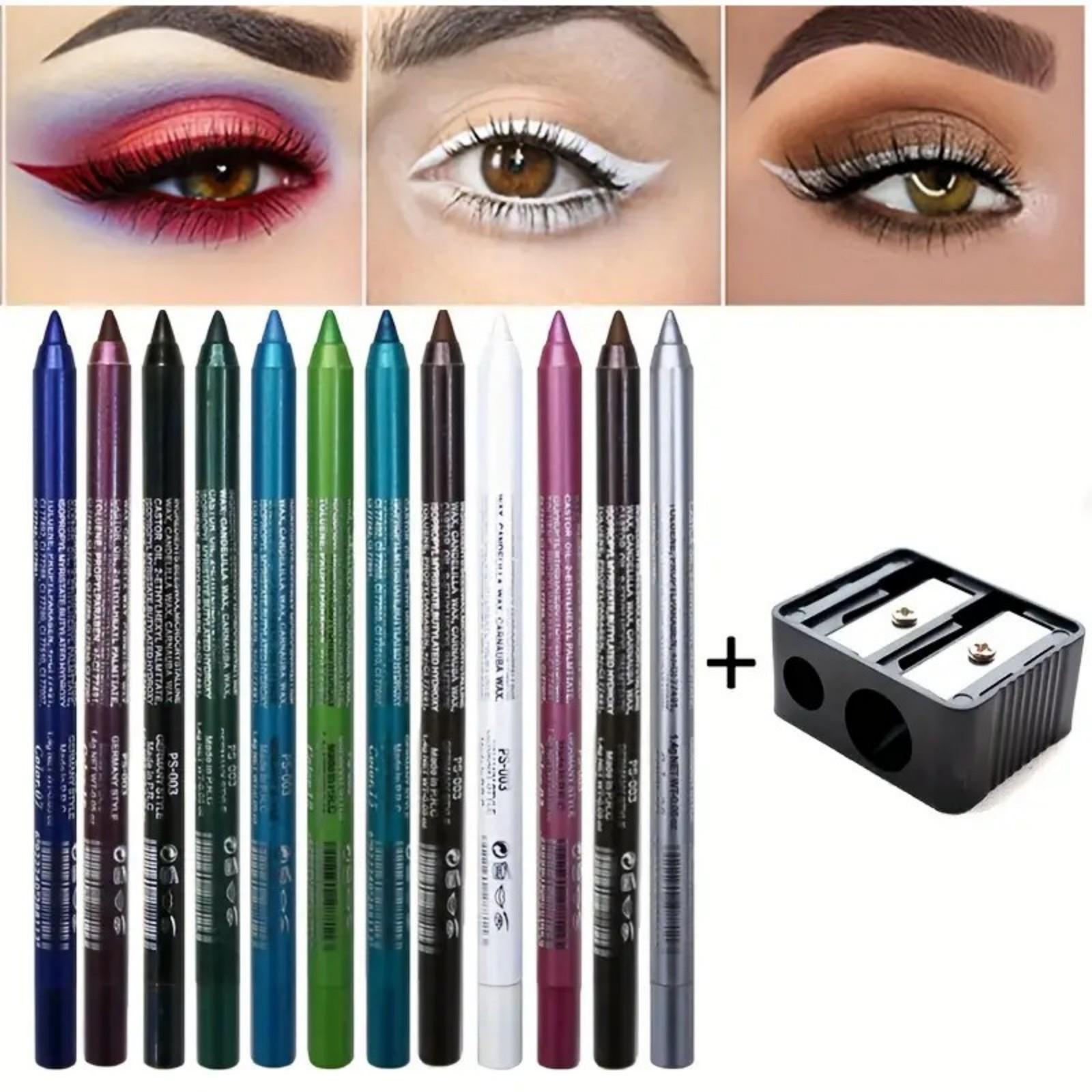 12 Colour Eyeliner Pencil Free Sharpener Cosmetic Set Water Sweat Resistant High Shine Pearl Smoky Punk Goth Eyeliner Back To School Lipliner Makeup