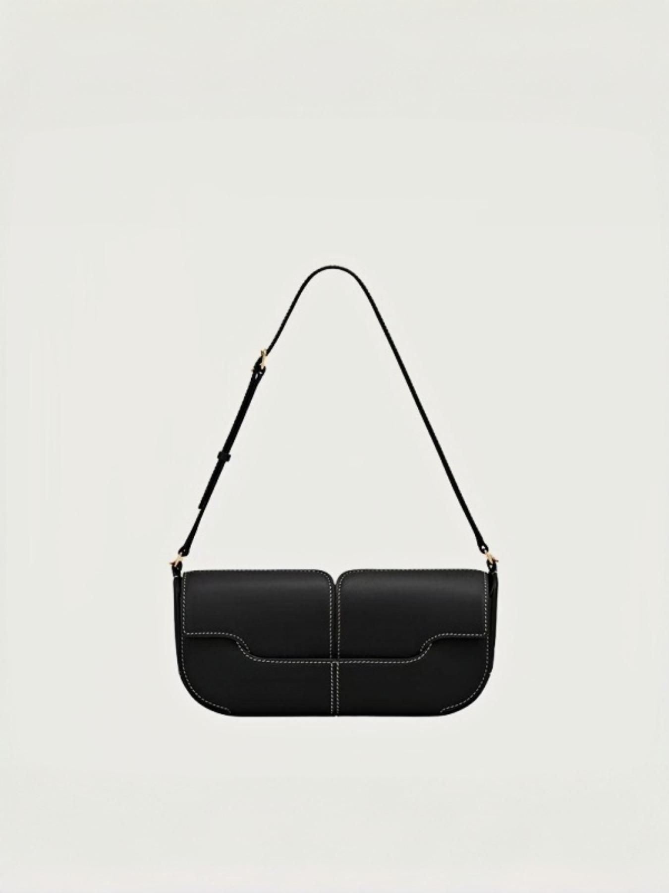 Elegant Dark Leather Crossbody Bag, French Minimalist Single Shoulder Bag, Chic Noblewoman Versatile Fanny Pack