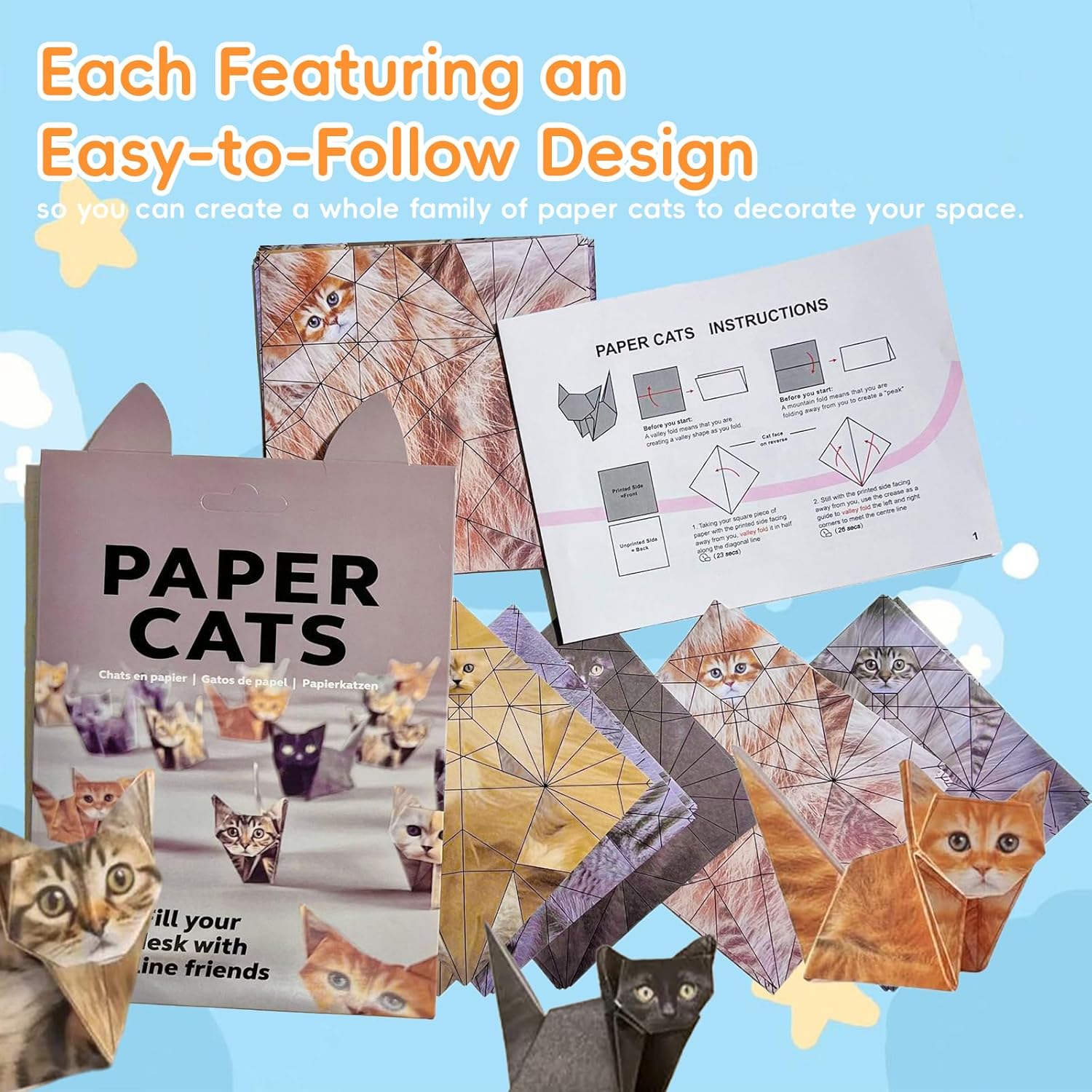 DIY Paper Foldable Cats, Stackable Artistic Decorative Desk Decor Ornaments, Perfect for Office Party Gifts & Christmas Decorations, Unique Gift Idea for Cat Lovers
