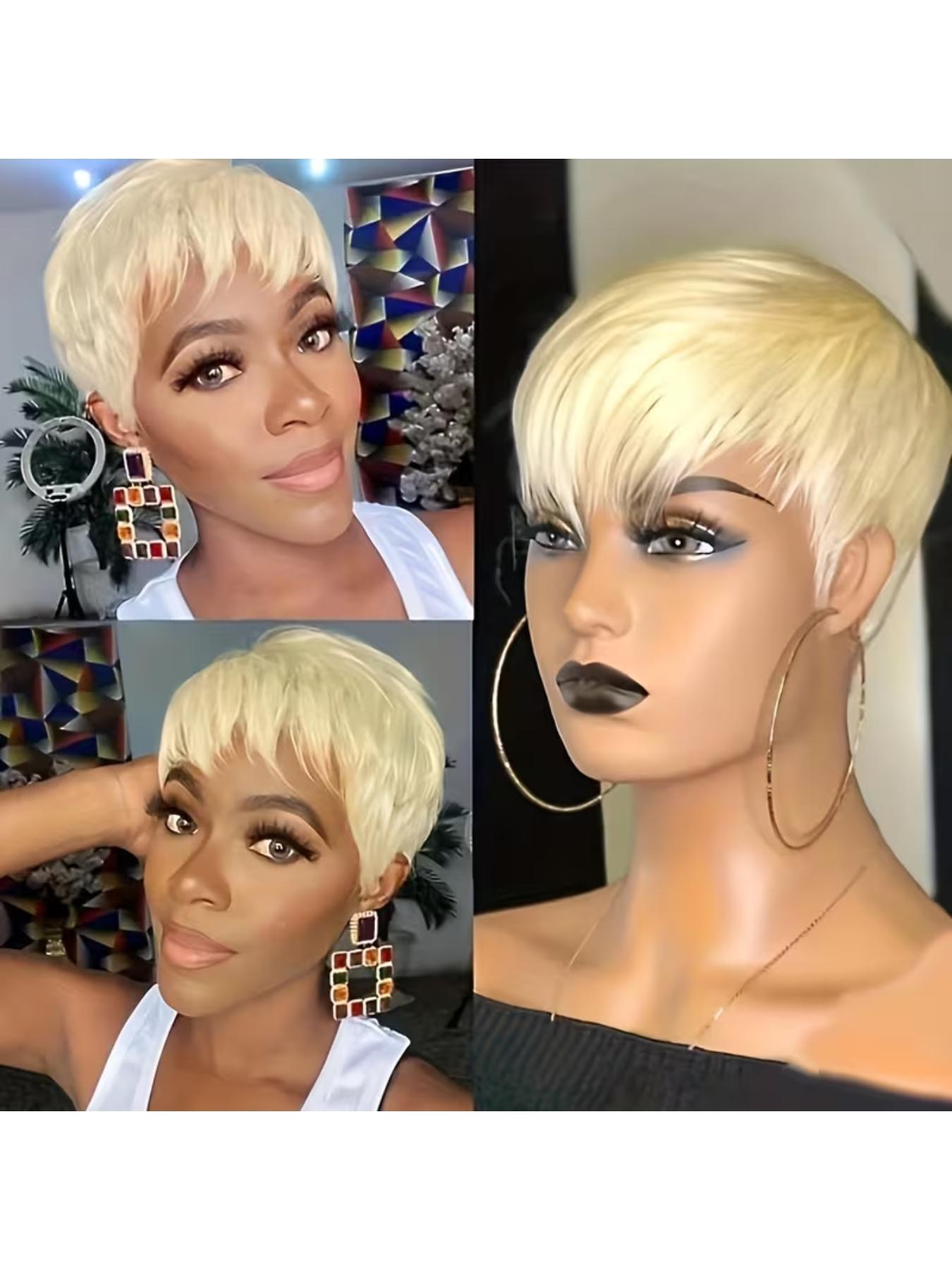 Short Blonde Pixie Cut Human Hair Wig 150% Density Glueless Lightweight Amazon.com : YKHJH Honey Blonde Pixie Cut Wig Human Hair  main image 3