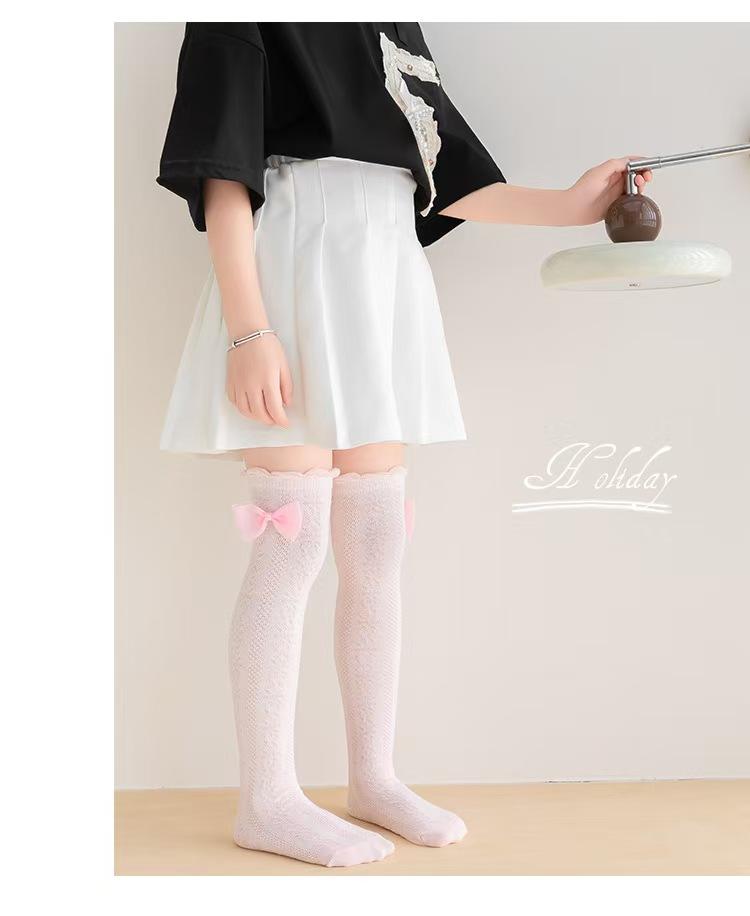 (New)4 Pairs Girls' Reversible Bow Calf Socks - Breathable Mesh, Spring & Summer |     Perfect for Christmas Festive Outfits & Daily Wear! #   ChristmasKidsWear #   ReversibleBowSocks #   GirlsBreathableMeshSocks