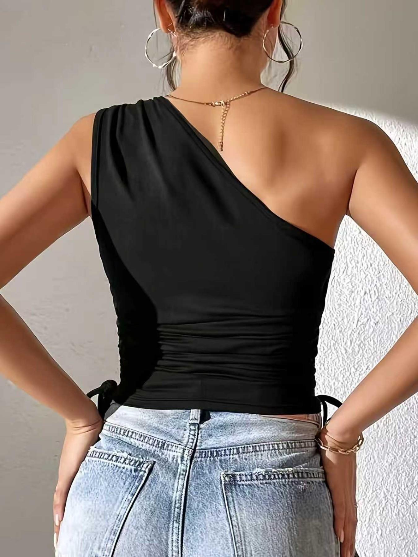 Single Shoulder Side Drawstring Vest, Stylish Casual Wear, Perfect for Everyday, Comfortable and Versatile Design