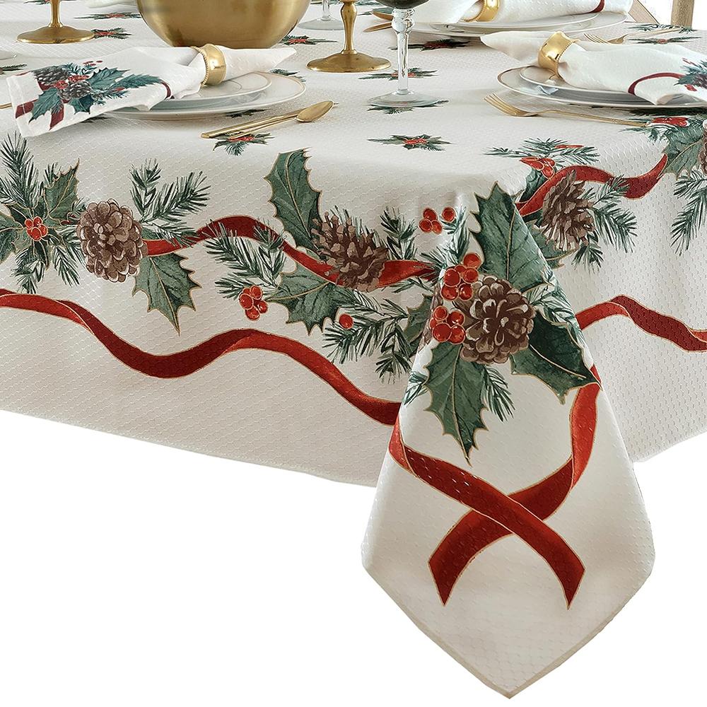 1 Pc Christmas Rectangular Tablecloth, Ivy Pinecone Christmas Tablecloth, Washable Easy To Care For, Suitable For Decorating Christmas Decorations for New Year Parties And Dinners