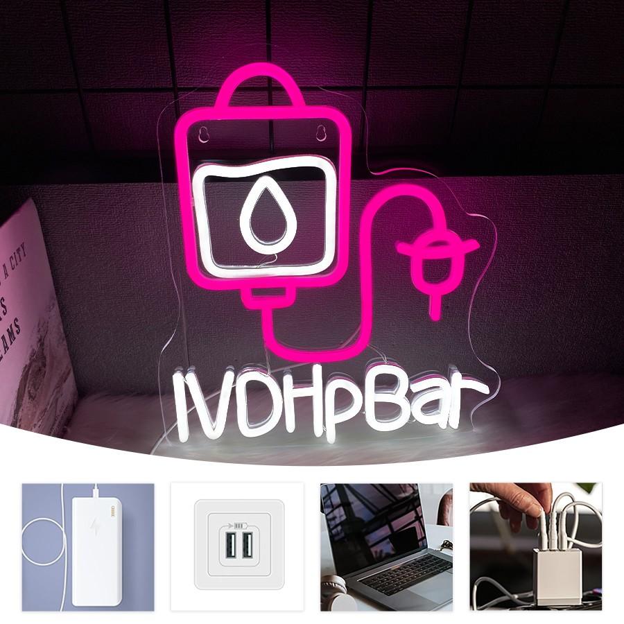 IV Drip Bar Neon Sign - Dual-Tone LED Wall Light with  Function | USB Powered Night Light for Medical Offices, IV Therapy Clinics & Home Decor | Easy Installation & Energy Saving