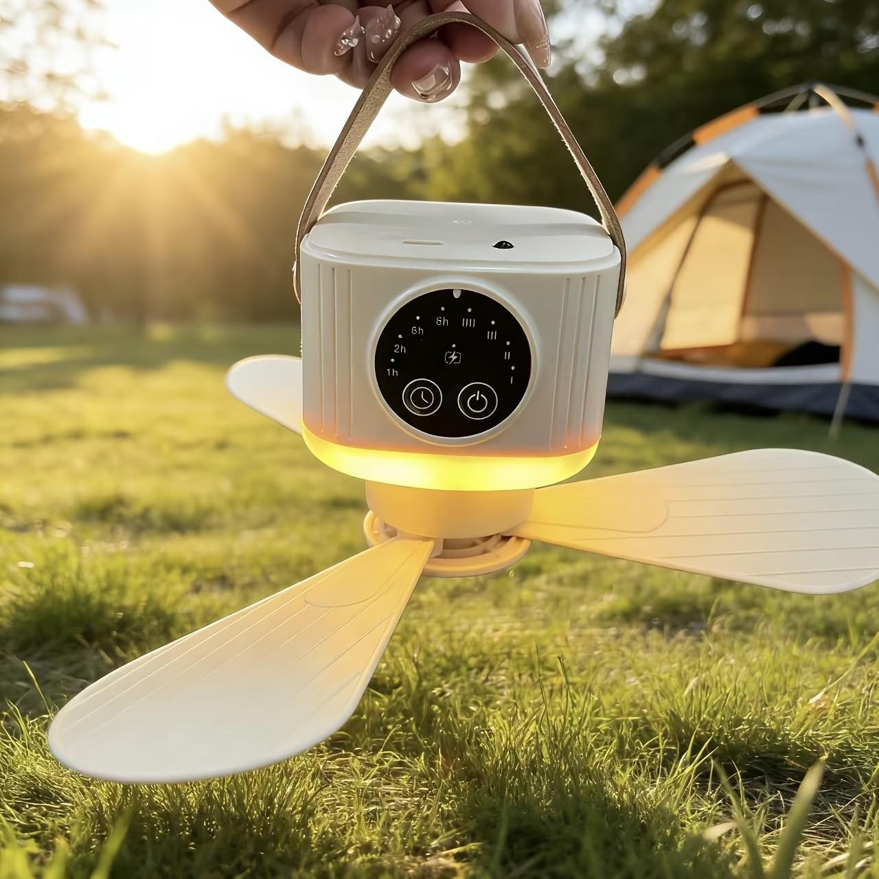 Camping Ceiling Fan, Usb Portable Fan, 3-Speed Ambient Light, 4-Speed Timer, 4-Speed Wind Speed Adjustment, Remote Control, USB Charging, Long Battery Life, Suitable for Camping, Home, Bedroom And Other Places
