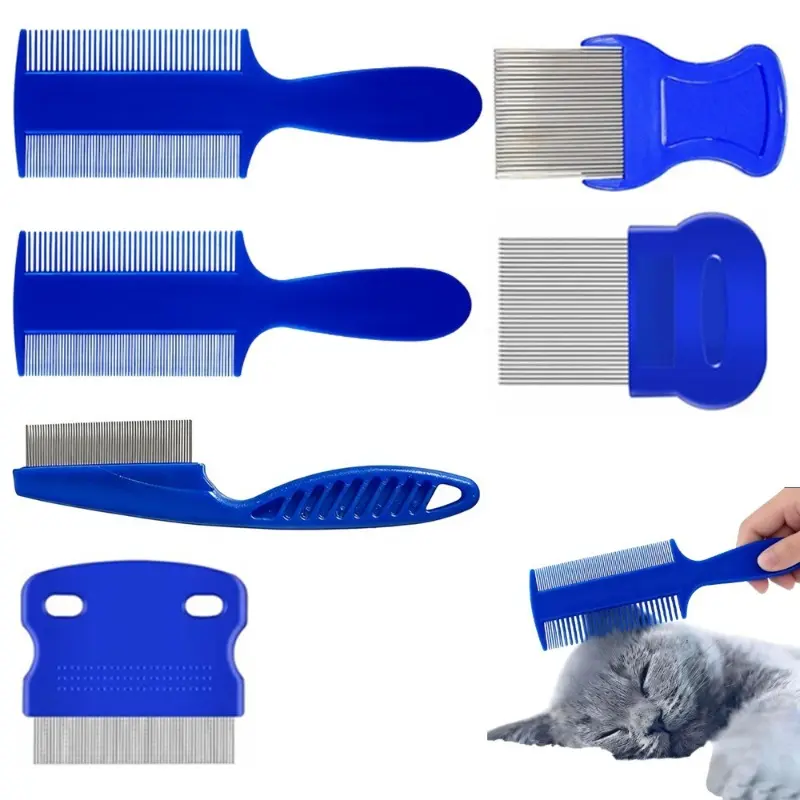 Pet Flea & Hair Removal Comb - Dense-Teeth Needle Grooming Tool for Short-Medium Hair Dogs & Cats, Floating Fur Shedding Cleaner, Hair/Fleas