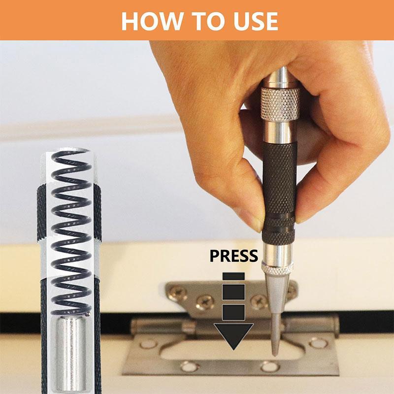 Press Button Automatic Center Punch, Innovative Dual Count Spring Loaded System, Stable and Controllable Impact Force, Adjustable Stroke Design