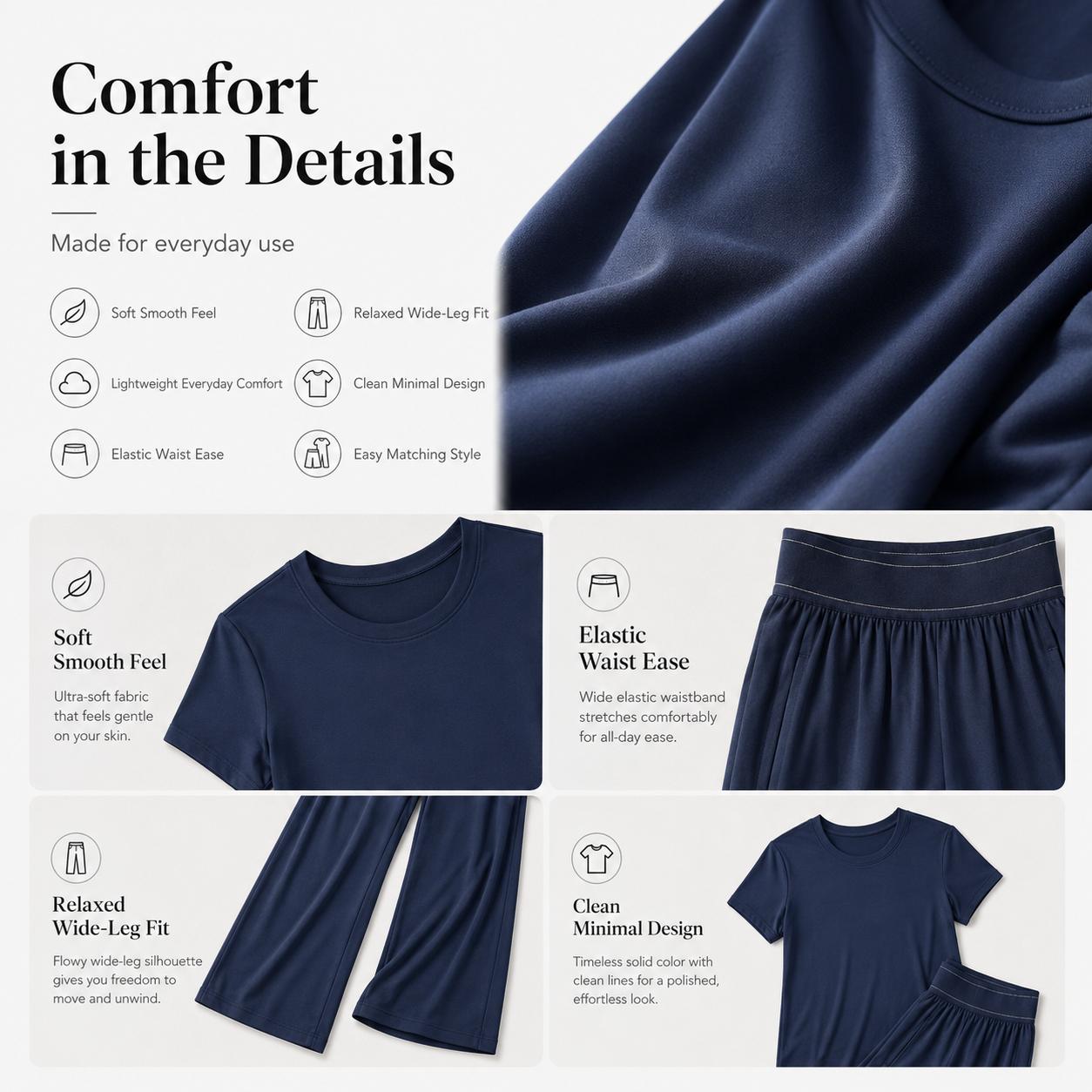 Women Dusty Pink 2 Piece Loungewear Matching Set, Crew Neck Short Sleeve Curved Hem T-Shirt + High Waist Elastic Pleated Wide Leg Pants With Side Pockets Soft Stretchy Knit Casual Daily Outfit