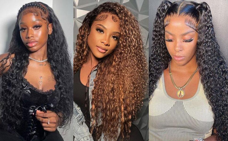 Lemoda SKINLIKE Real HD Lace Wigs 250% Density Water Wave 15A 13x4 Full Lace Frontal Human Hair Wigs Deep Wave Virgin Human Hair Frayed Ends Lace Wig Natural Black Color Lemoda SKINLIKE Real HD Lace Wigs 250% Density Water Wave 15A 13x4 Full Lace Frontal Human Hair Wigs Deep Wave Virgin Human Hair Frayed Ends Lace Wig Natural Black Color
