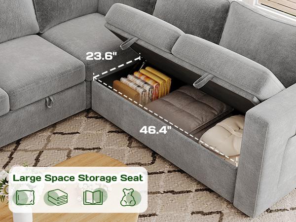 【4 Packages】83.5" Sectional Sleeper Sofa with Pull Out Couch, Modern 5 Seat L Shaped Modular Couch, Sectionals Modular Sofa with Storage, Comfy Sectional Couches for Living Room & Apartment