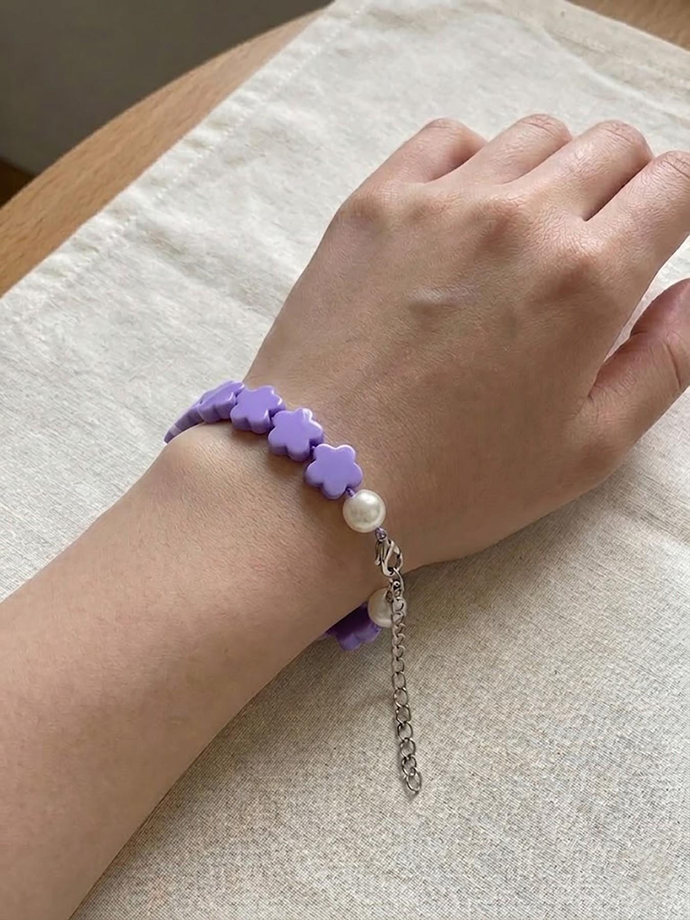 Cute Multi-Color Resin Pearl Bracelet, Five-Petal Flower Design, Y2K Style, Perfect for Daily Wear, Gifts, All Seasons