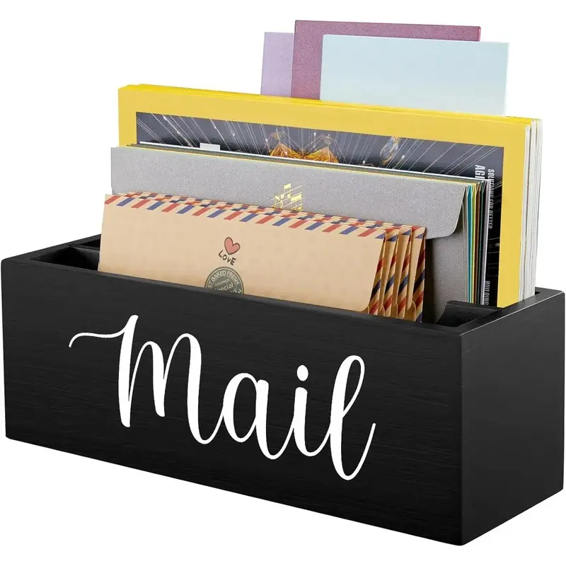 Mail Organizer, Mail Holder with 2 Slots, Mail Basket for Wall Table Countertop, Desk Mail Organizer, Black Envelope Holder for Home Office Decor