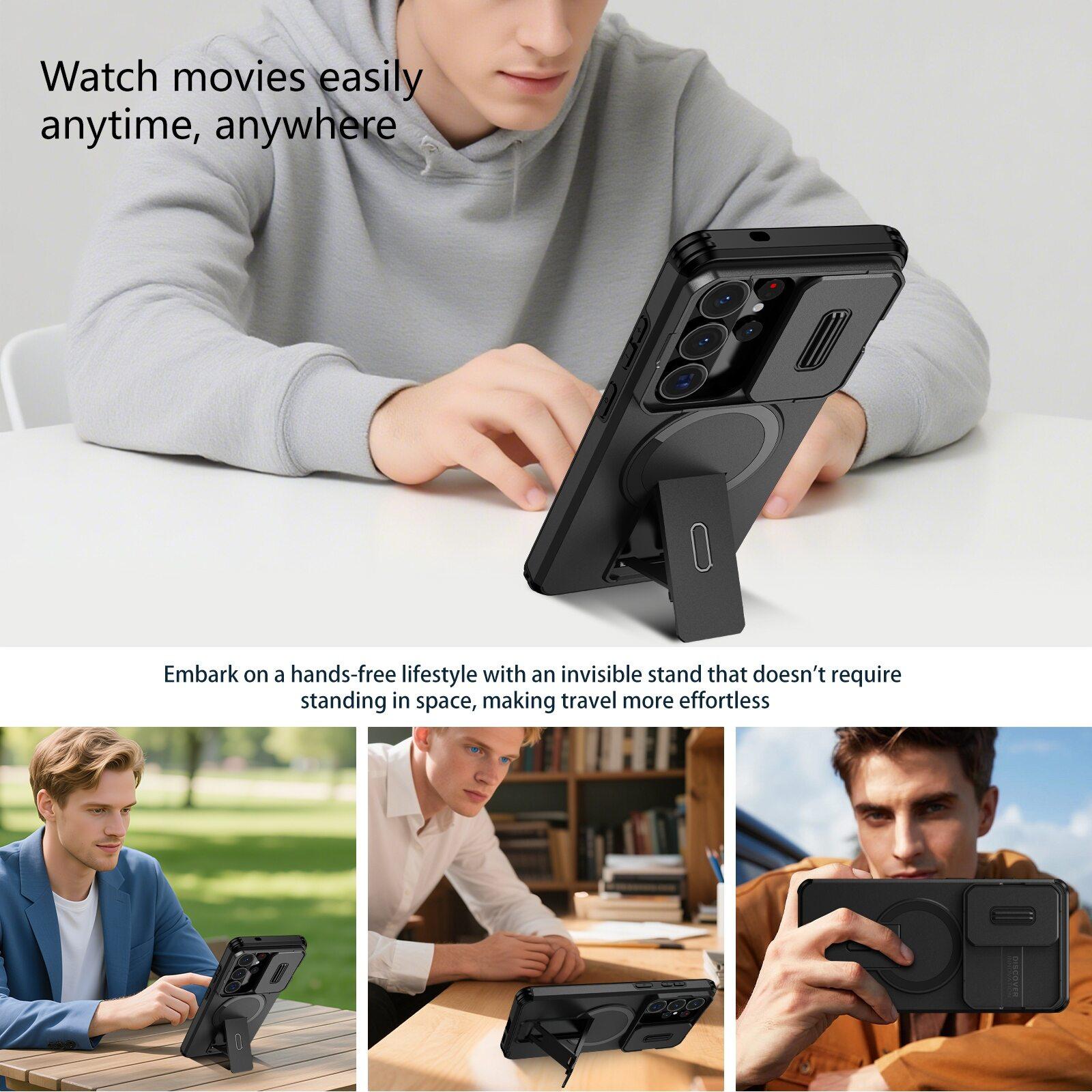 Lens Protect Camera Phone Case for Samsung S26 S25 FE S24 Ultra S23 Plus A17 A57 A56 A36 A16 A35 A55 Magnetic Kickstand Cover